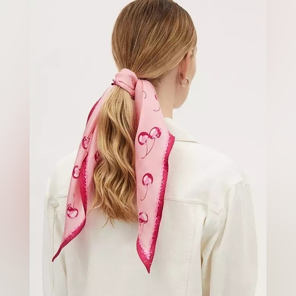 Coach Cherry Print Silk Diamond Scarf - Picture 1 of 7